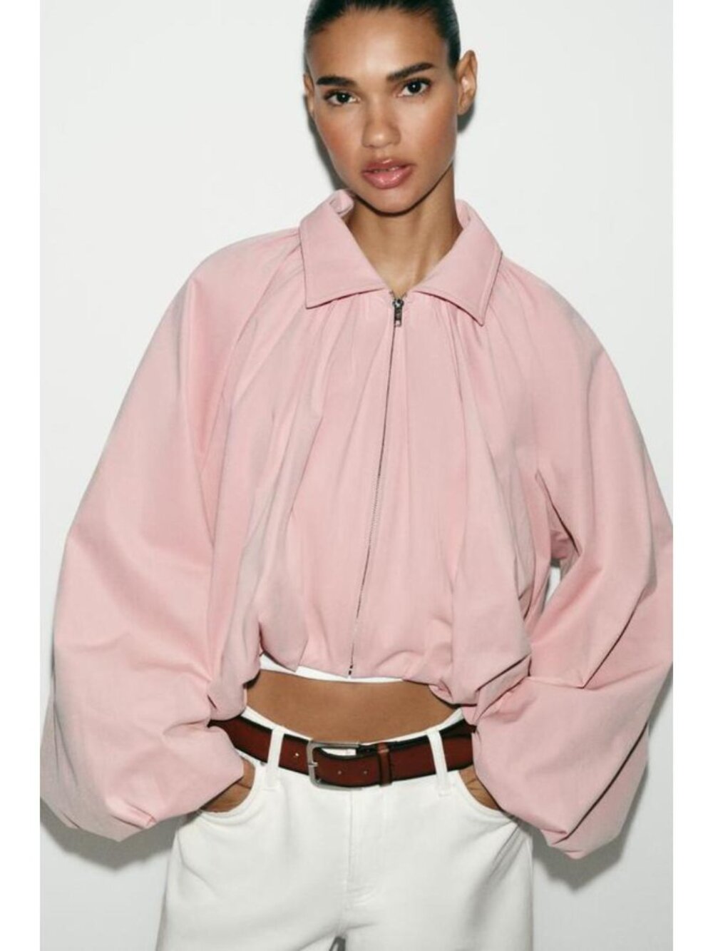 ZARA PUFF SLEEVE BOMBER JACKET